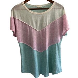 Lovely Melody Pastel Chevron Stripe Raw Seam Short sleeve Lightweight Shirt